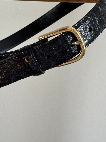 Vintage Crocodile Skin Belt in Black