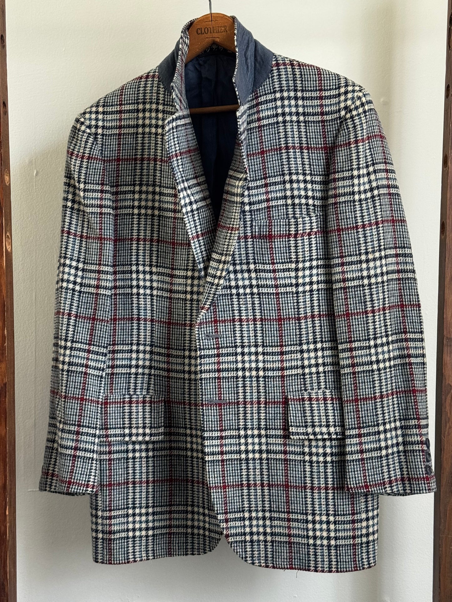 Vintage Griffon Wool Sport Coat in Blue/Cream/Burgundy