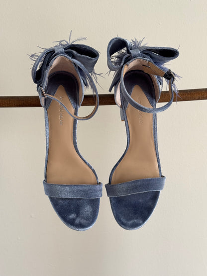 Reclaimed Antonio Melani Velvet Platform Heels with Ostrich Feathers