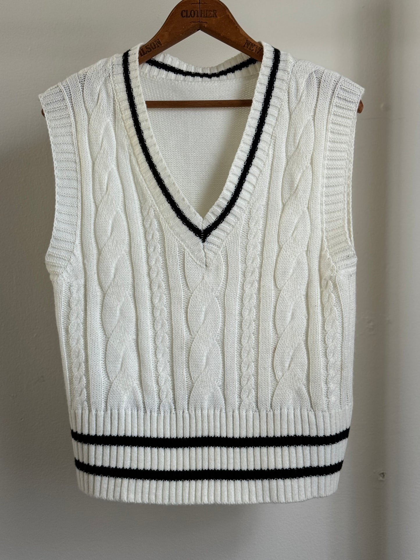 Reclaimed Tennis Sweater Vest in Cream & Navy