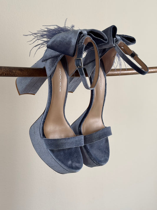 Reclaimed Antonio Melani Velvet Platform Heels with Ostrich Feathers