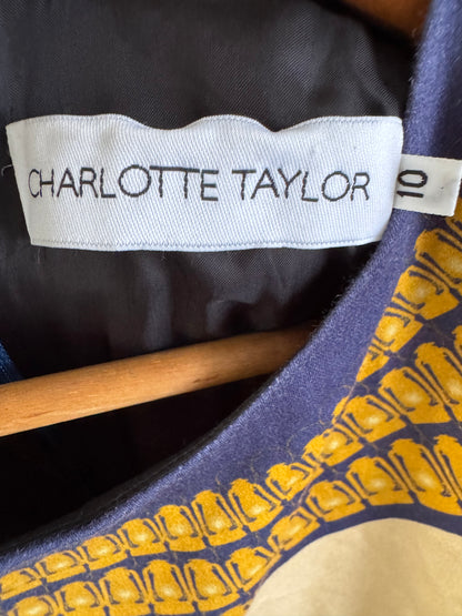 Reclaimed Charlotte Taylor Lantern Dress in Navy/Tan