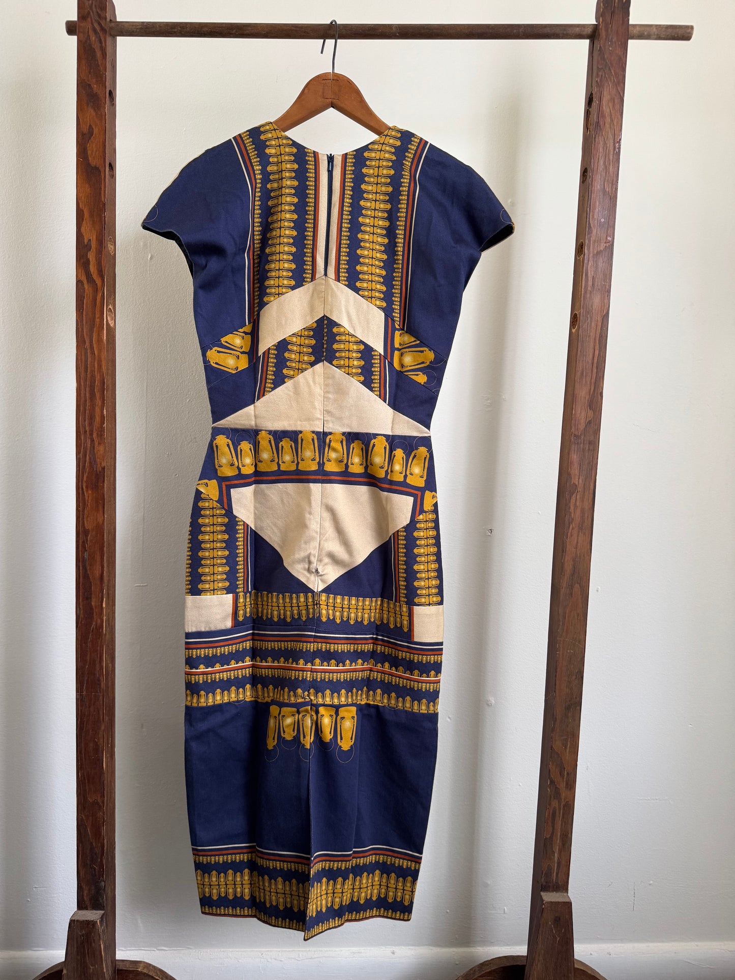 Reclaimed Charlotte Taylor Lantern Dress in Navy/Tan