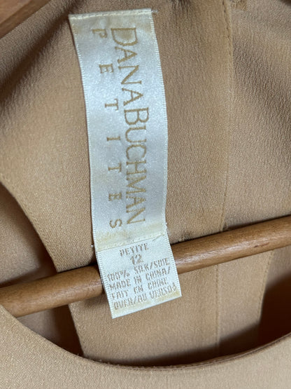 Vintage Dana Buchman Petites Silk Top & Skirt Set in Almond