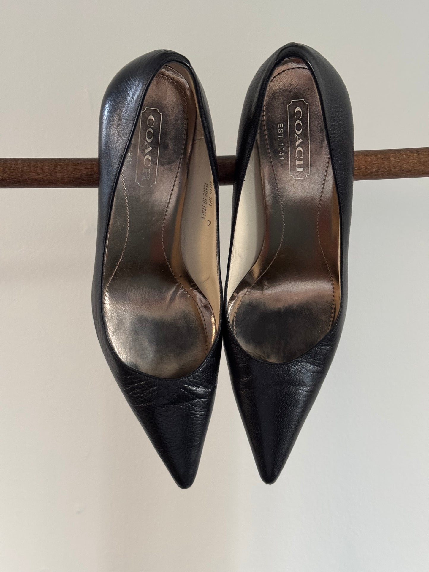 Reclaimed Coach Leather Heels in Black