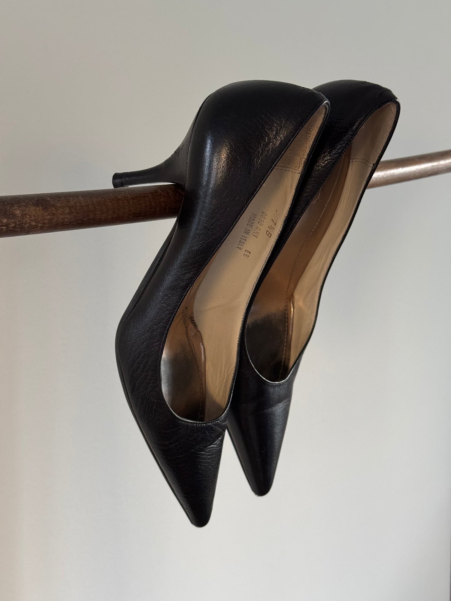 Reclaimed Coach Leather Heels in Black