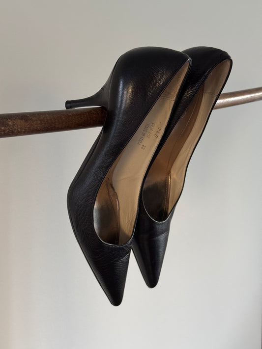 Reclaimed Coach Leather Heels in Black