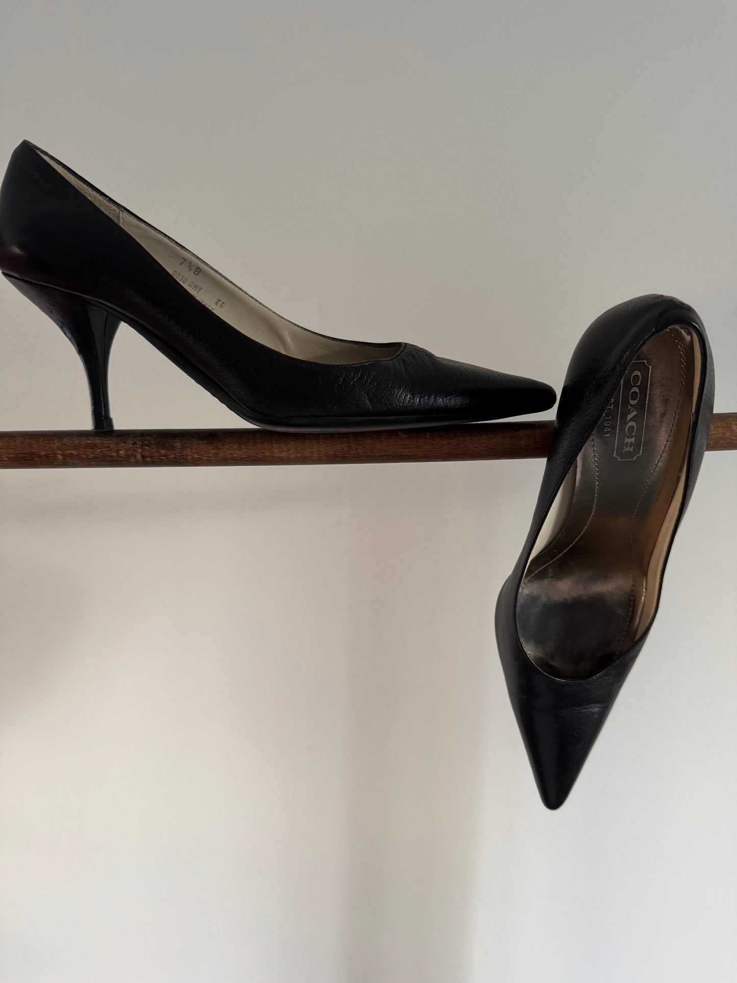 Reclaimed Coach Leather Heels in Black