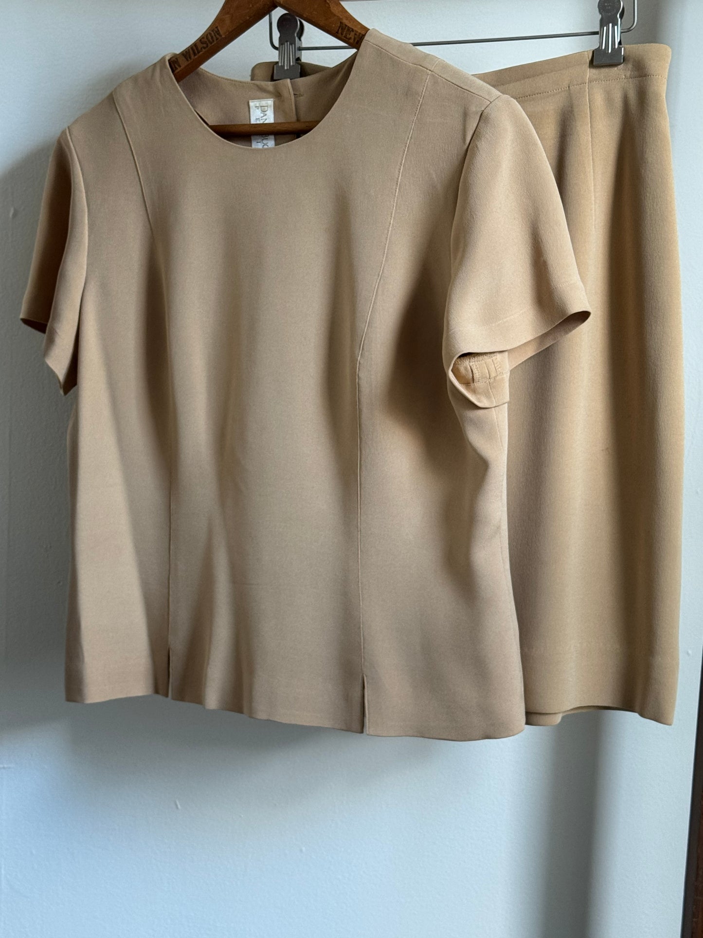 Vintage Dana Buchman Petites Silk Top & Skirt Set in Almond