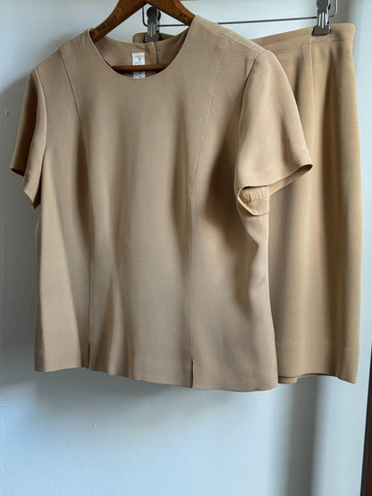 Vintage Dana Buchman Petites Silk Top & Skirt Set in Almond