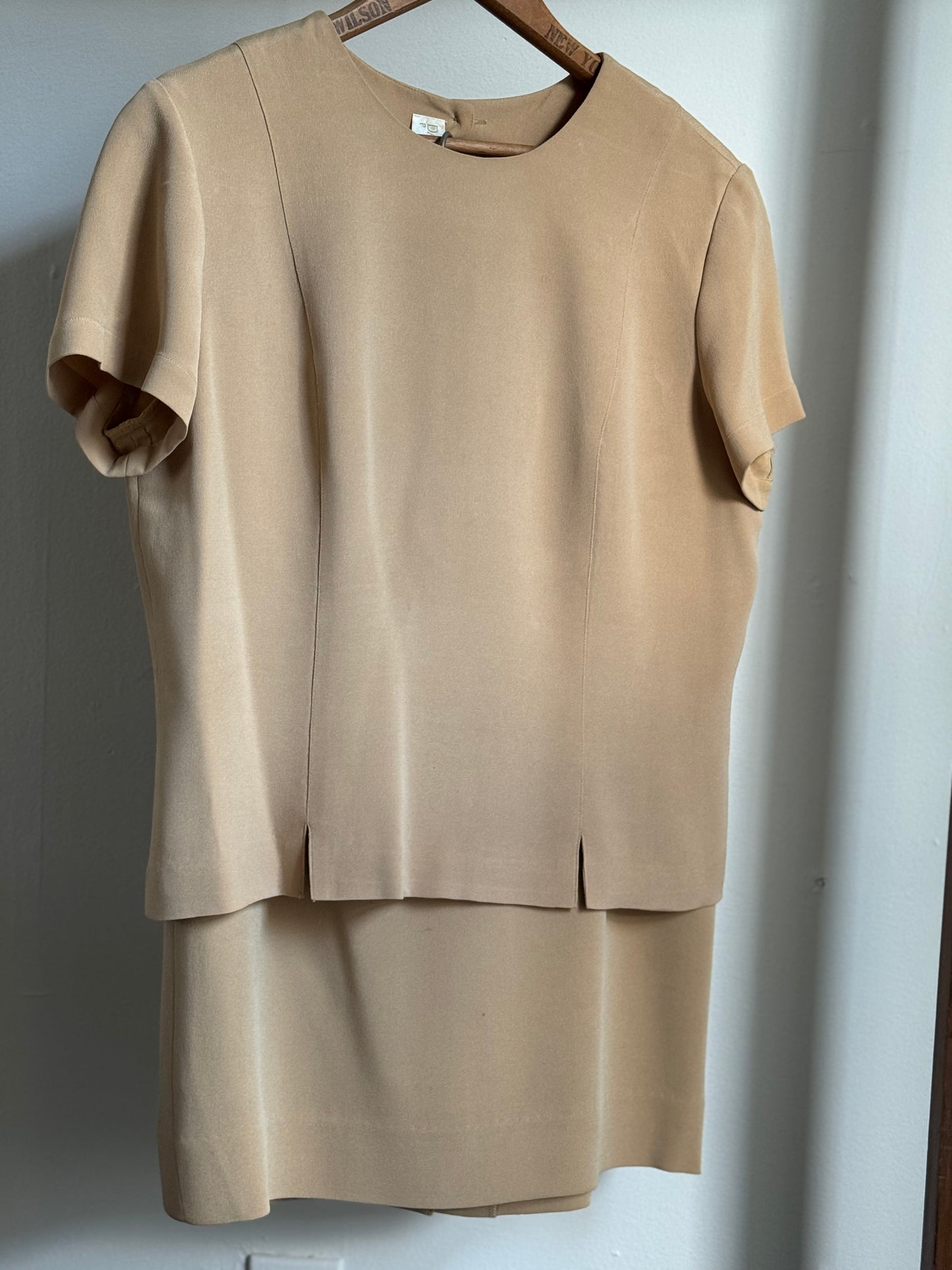 Vintage Dana Buchman Petites Silk Top & Skirt Set in Almond