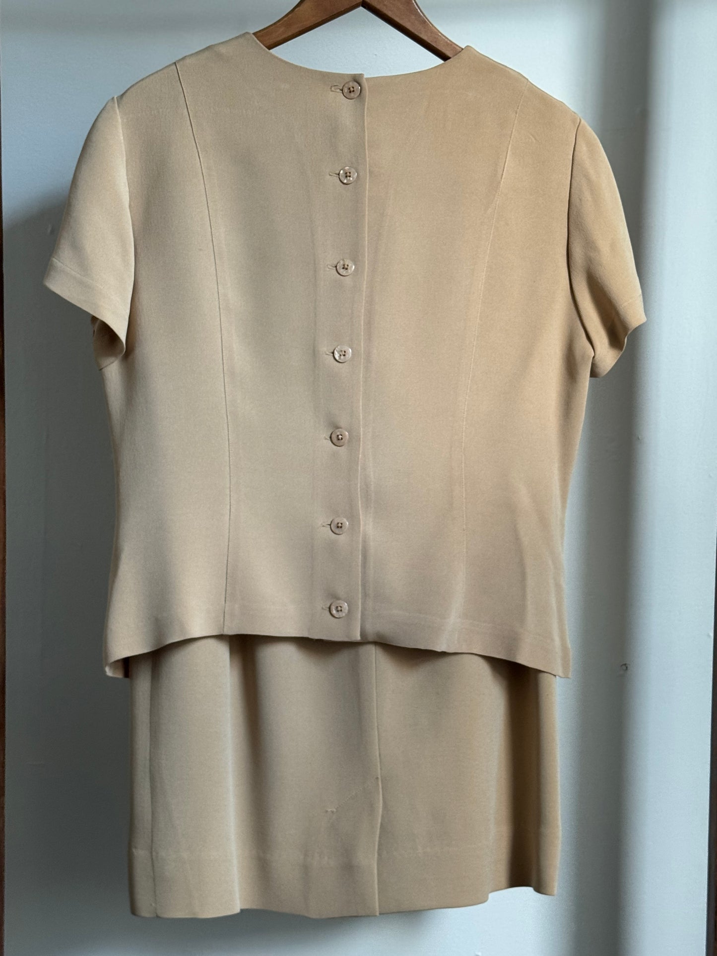 Vintage Dana Buchman Petites Silk Top & Skirt Set in Almond