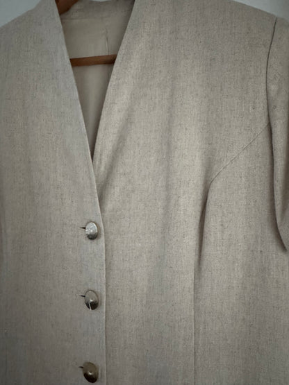 Vintage Linen/Rayon Button Up Dress in Sand