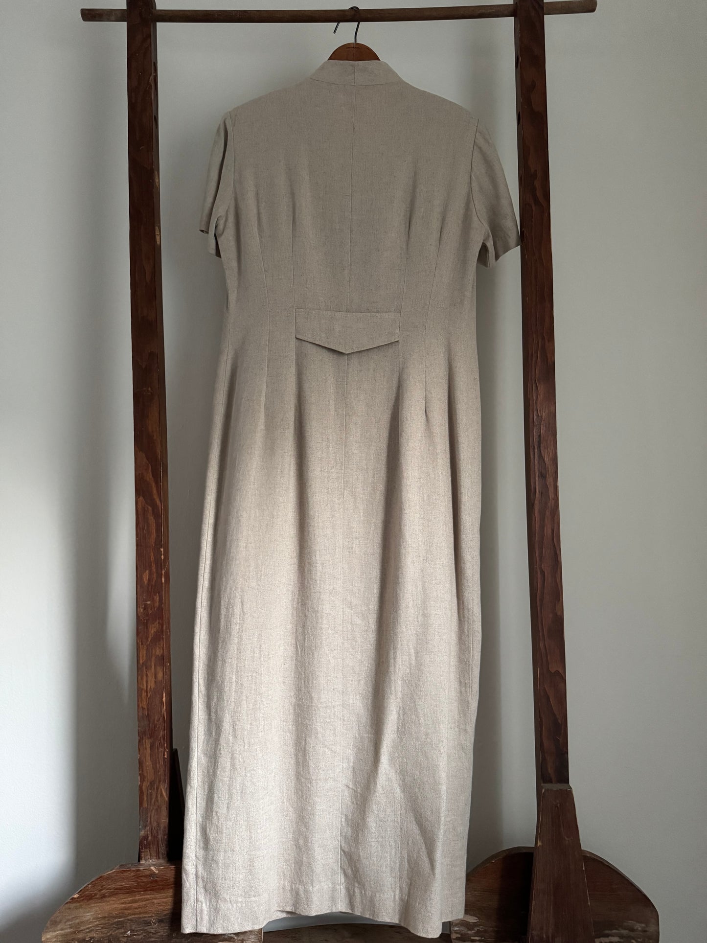 Vintage Linen/Rayon Button Up Dress in Sand