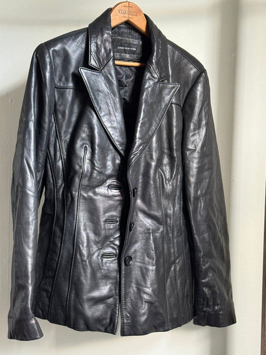 Reclaimed Jones New York Lambskin Leather Blazer in Black