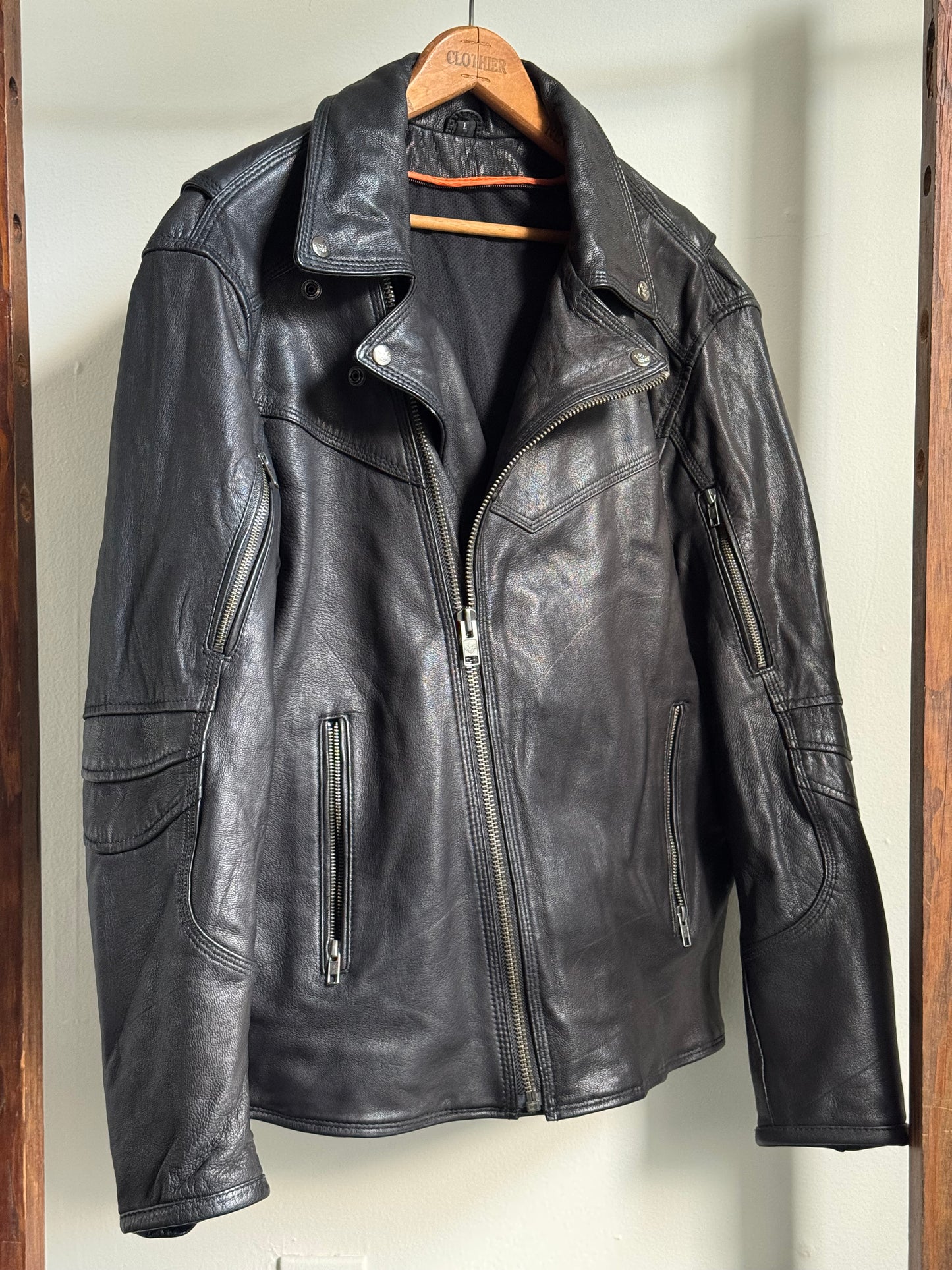 Reclaimed Leather Biker Jacket in Black