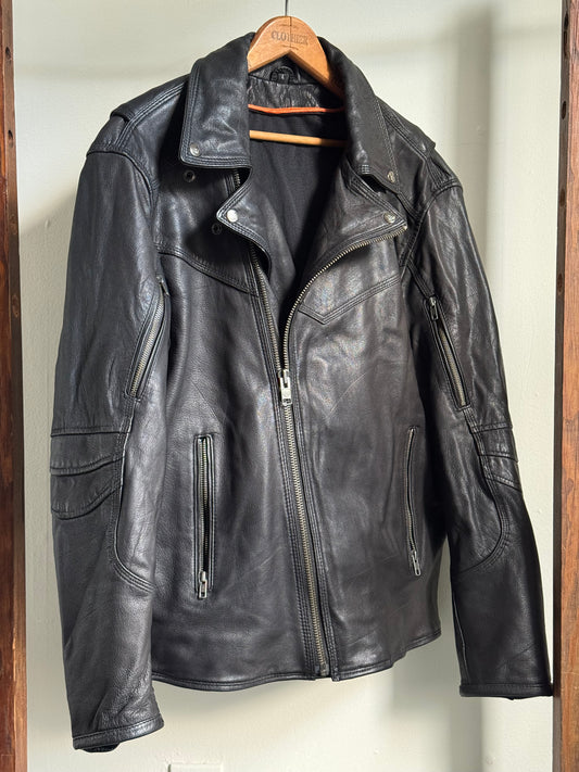 Reclaimed Leather Biker Jacket in Black
