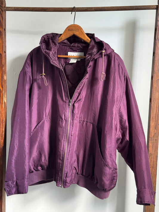 Vintage New York Style Silk Hooded Puffer Jacket in Plum