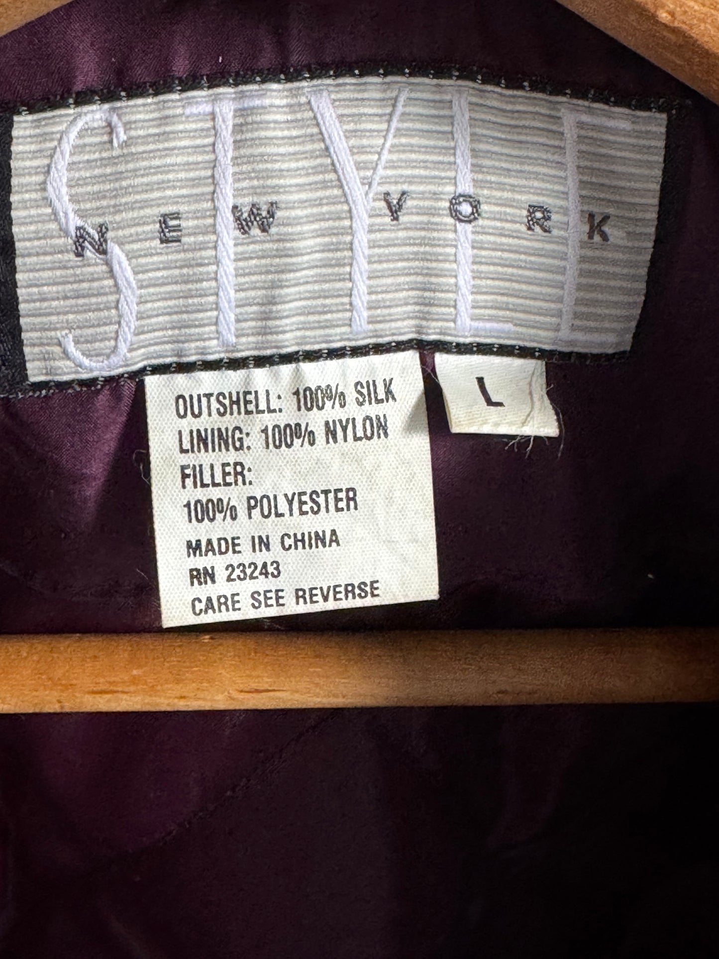 Vintage New York Style Silk Hooded Puffer Jacket in Plum