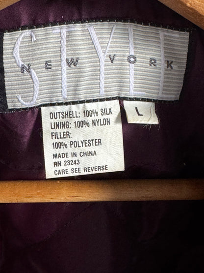 Vintage New York Style Silk Hooded Puffer Jacket in Plum