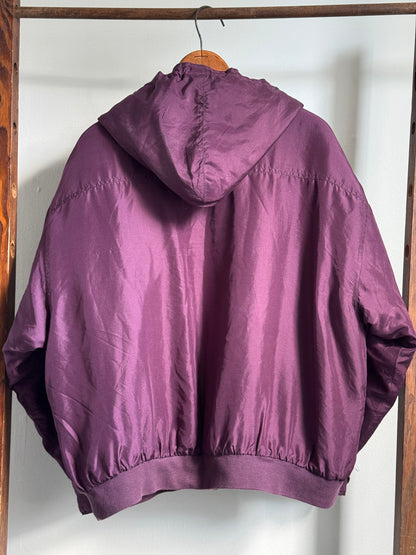 Vintage New York Style Silk Hooded Puffer Jacket in Plum
