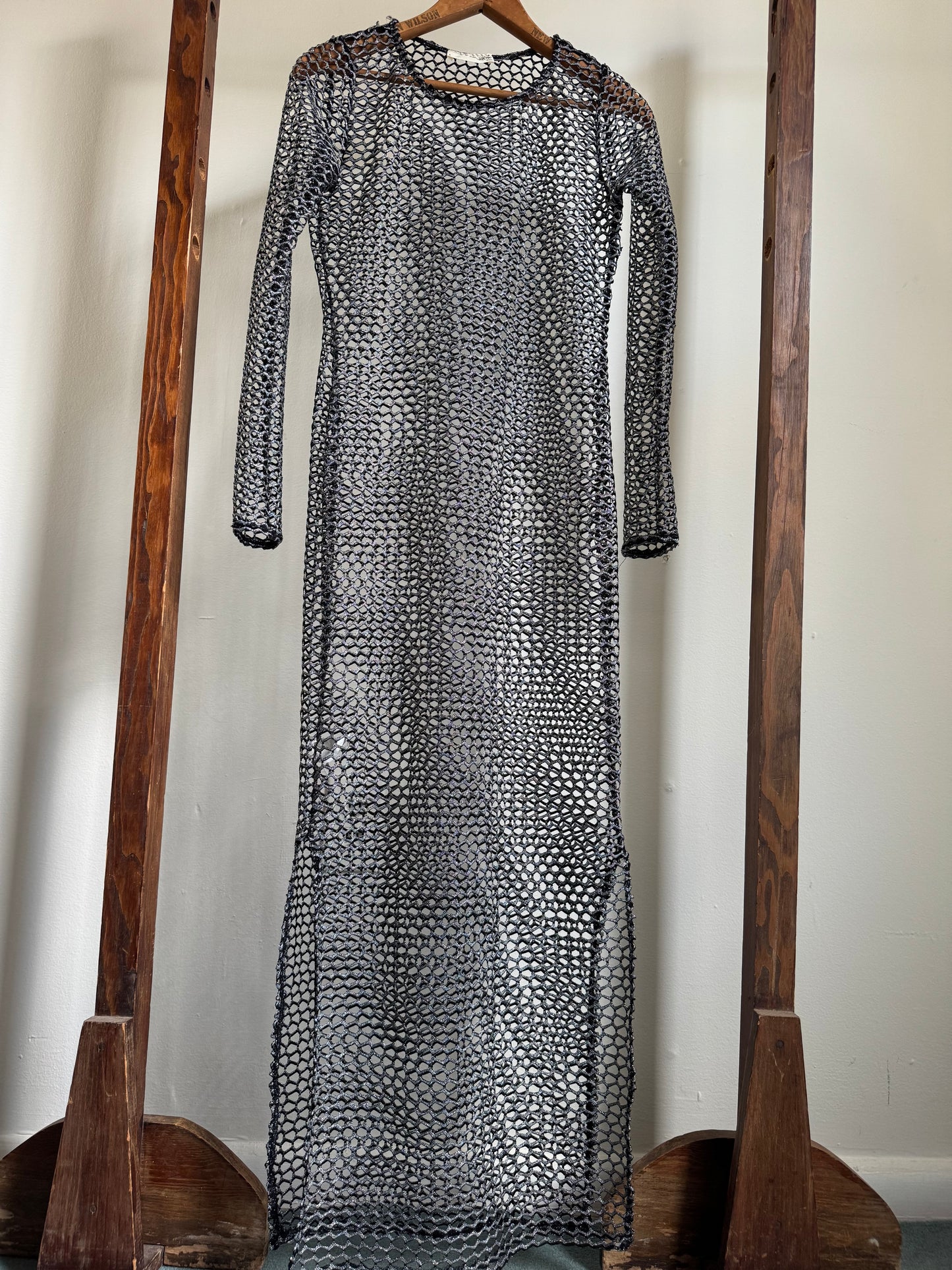 Reclaimed Fish Net Dress in Silver & Black