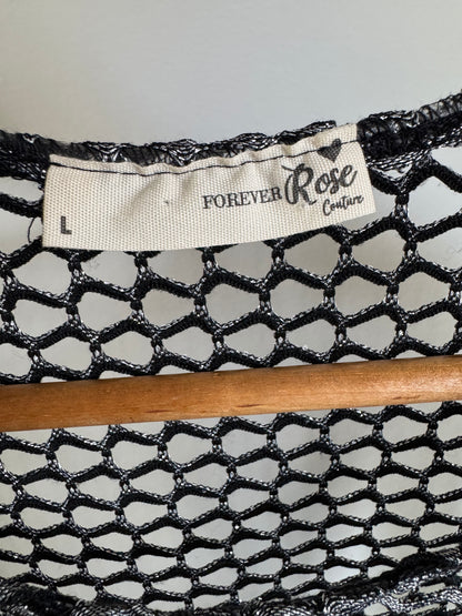 Reclaimed Fish Net Dress in Silver & Black