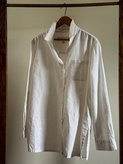 Reclaimed Linen/Cotton Button Down Shirt in Off White