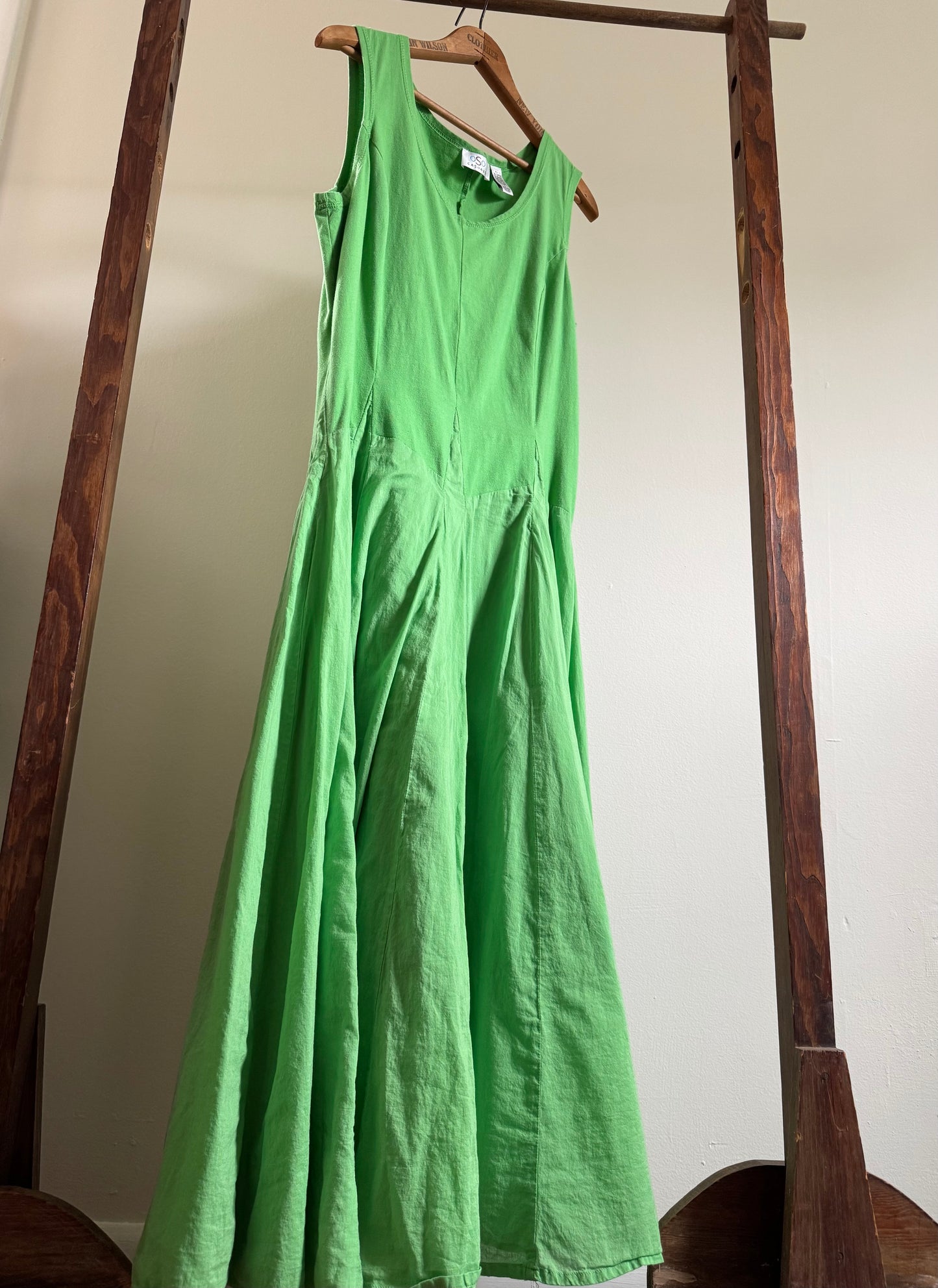 Reclaimed OSO Casuals Cotton Drop Waist Dress in Green