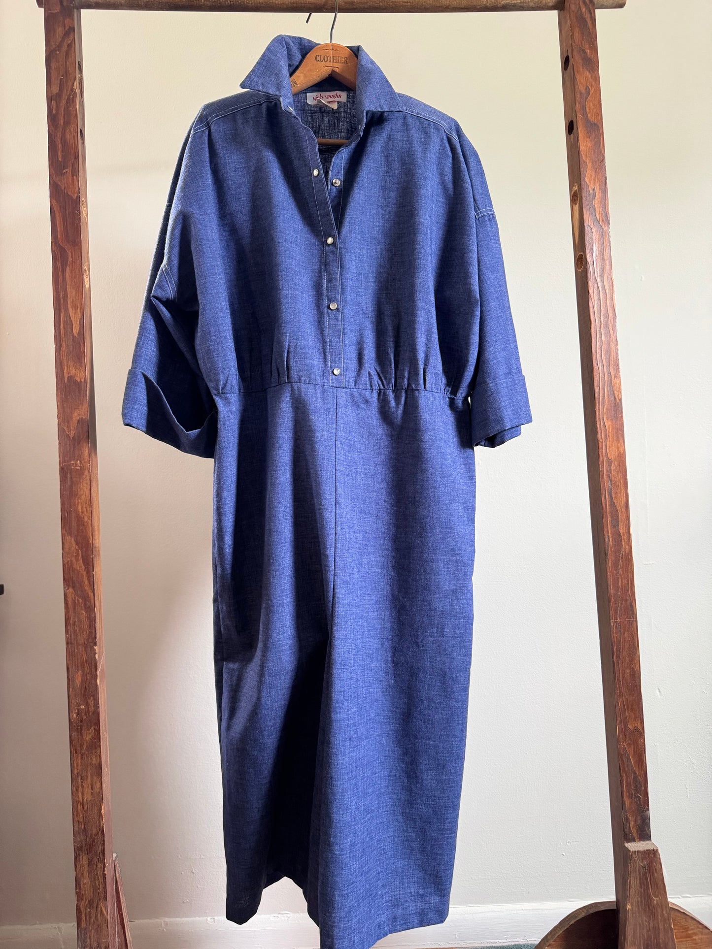 Vintage Denim Shirt Dress with Pearl Snaps