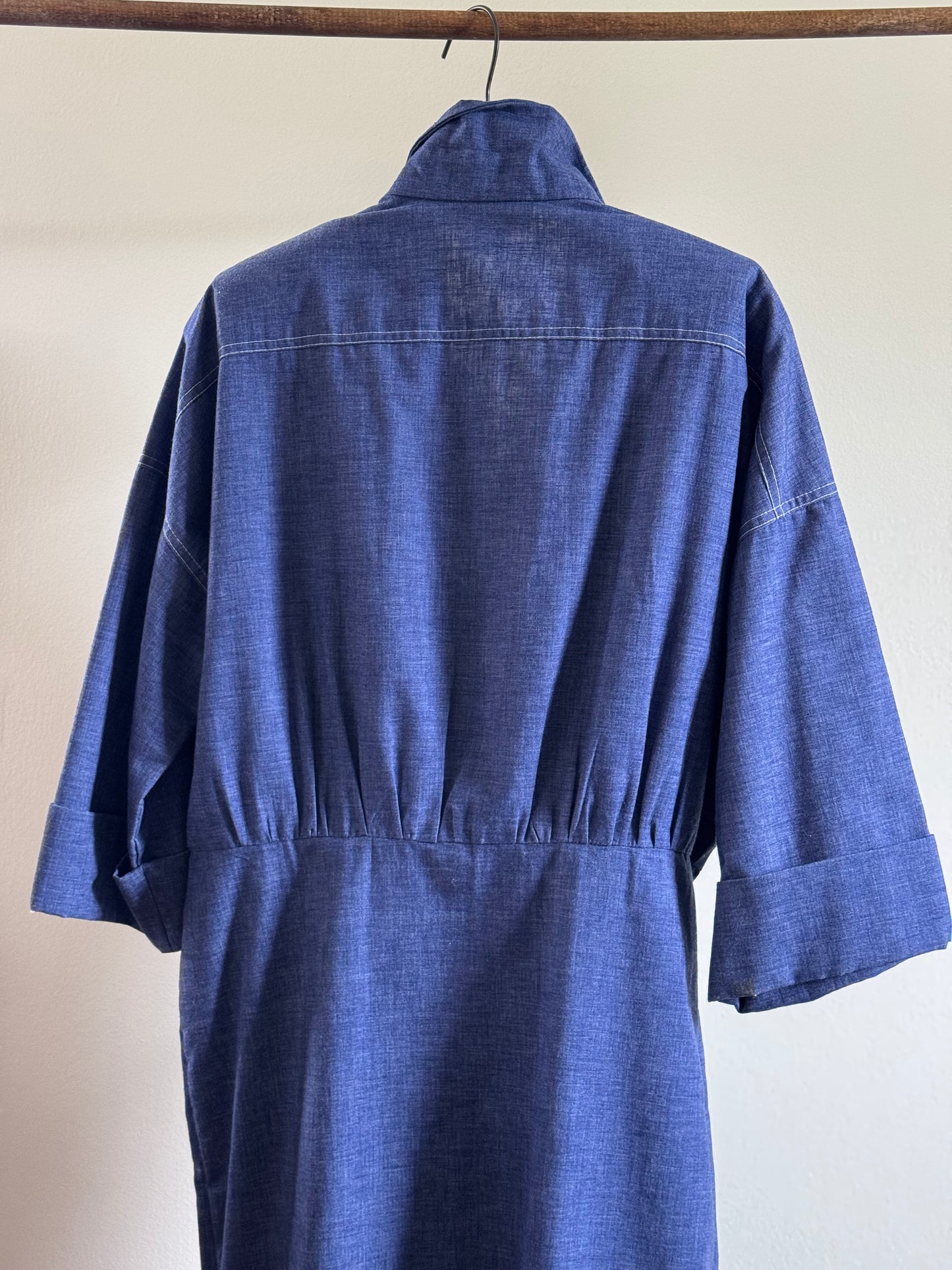Vintage Denim Shirt Dress with Pearl Snaps