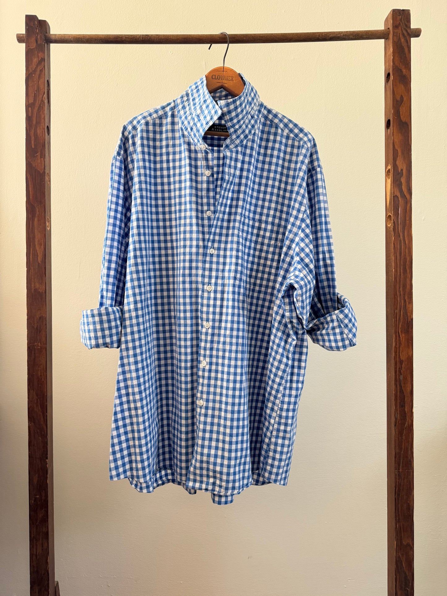 Reclaimed Gingham Button Down Shirt in Blue