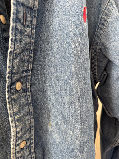 Reclaimed Ralph Lauren Denim Button Down Shirt with Red Logo