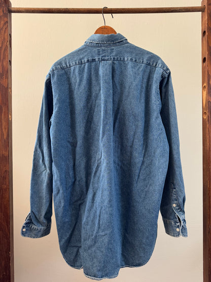 Reclaimed Ralph Lauren Denim Button Down Shirt with Red Logo