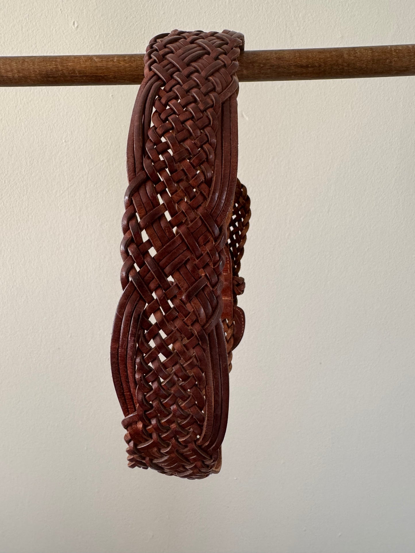 Vintage Wide Woven Leather Belt in Brown