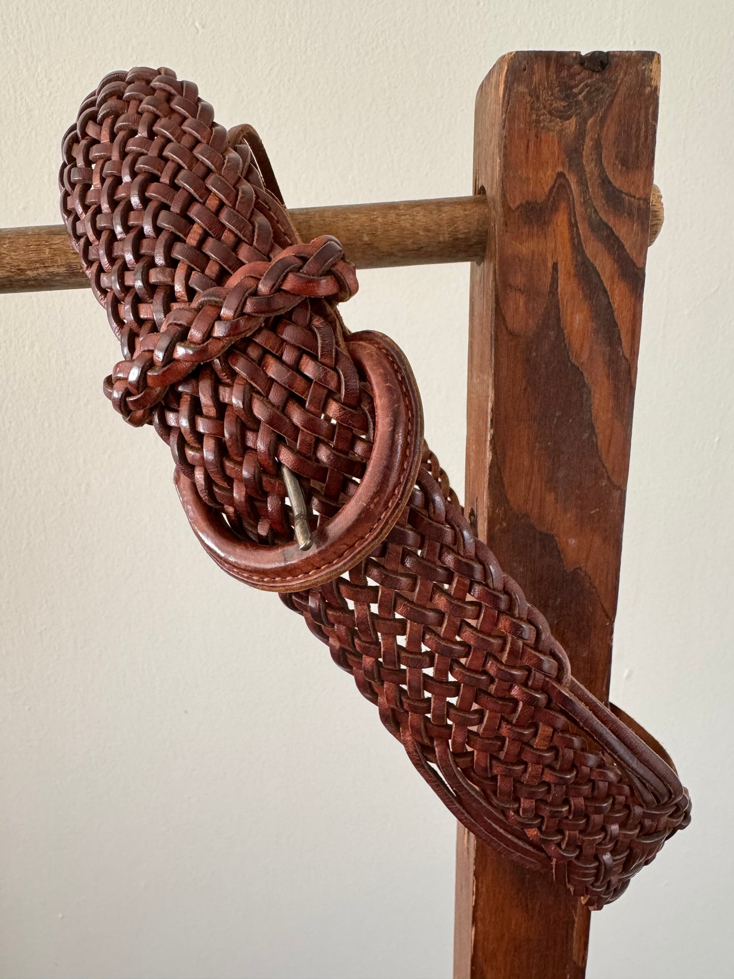 Vintage Wide Woven Leather Belt in Brown