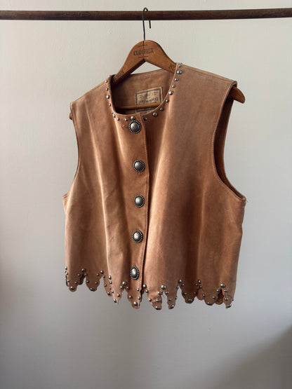 Vintage Double D Ranch Wear Leather Studded Vest in Tan