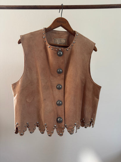 Vintage Double D Ranch Wear Leather Studded Vest in Tan