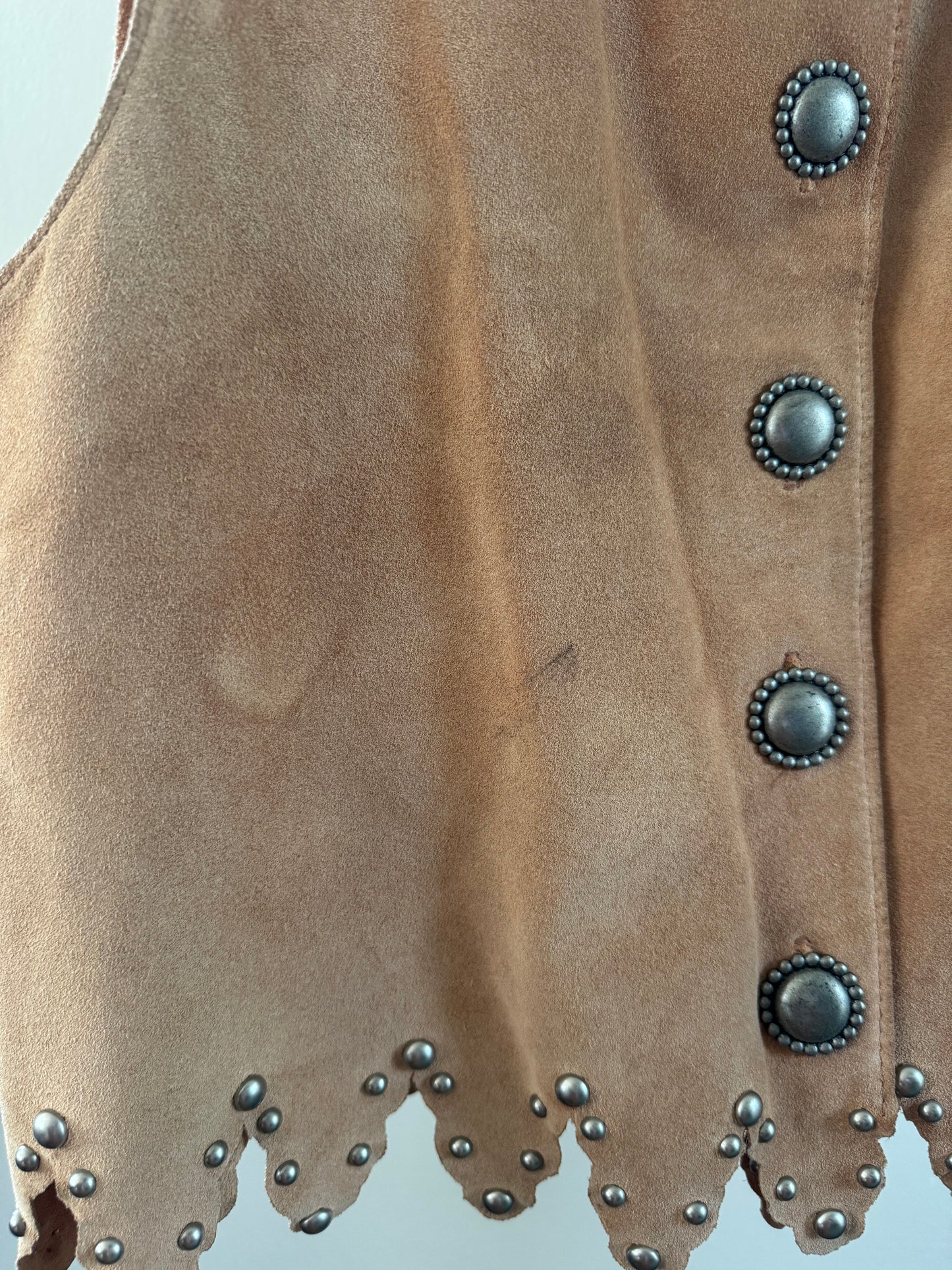Vintage Double D Ranch Wear Leather Studded Vest in Tan