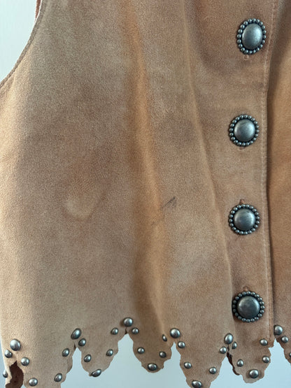 Vintage Double D Ranch Wear Leather Studded Vest in Tan