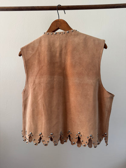 Vintage Double D Ranch Wear Leather Studded Vest in Tan