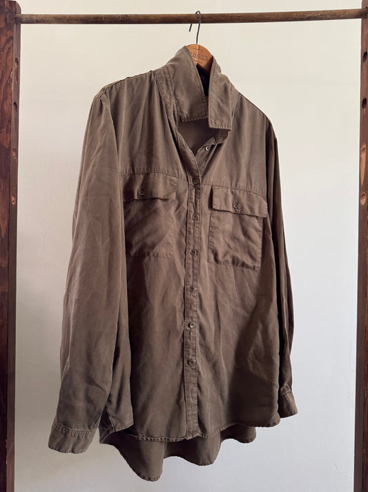 Reclaimed Lane Bryant Tencel Button Down Shirt in Pecan