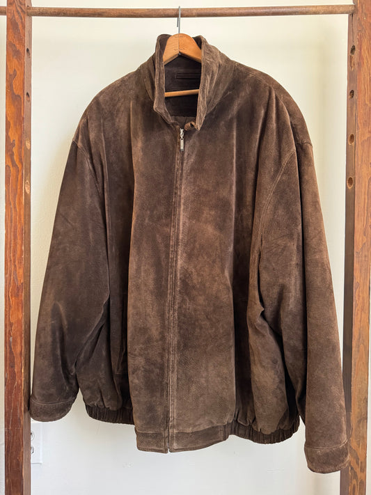 Reclaimed Suede Over Sized Bomber Jacket in Chocolate