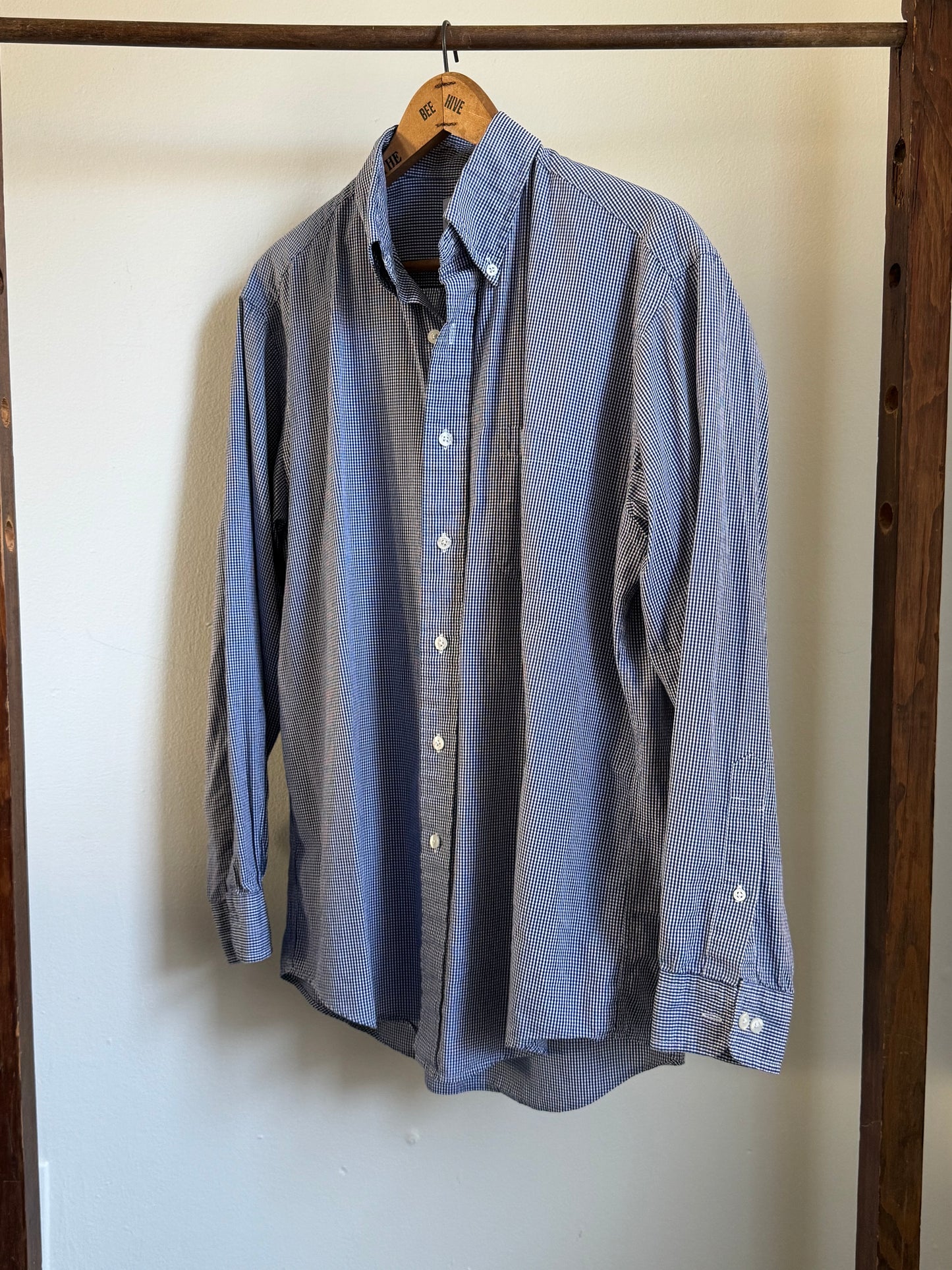 Reclaimed Brooks Brothers Cotton Button Down Shirt in Navy Micro Check