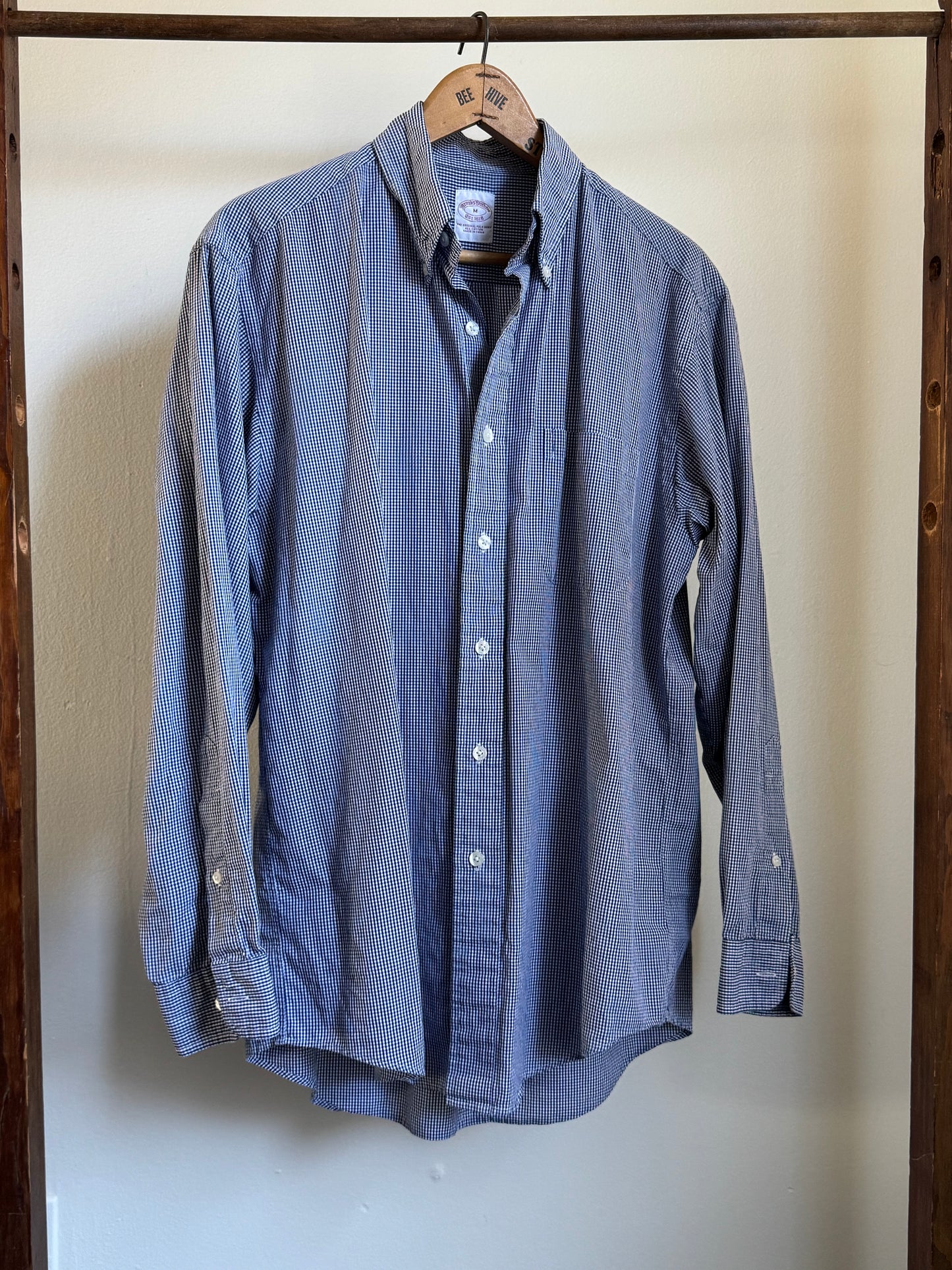 Reclaimed Brooks Brothers Cotton Button Down Shirt in Navy Micro Check