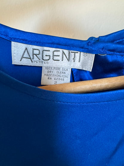 Vintage Argenti Silk Long Sleeve Peplum Dress in Cobalt