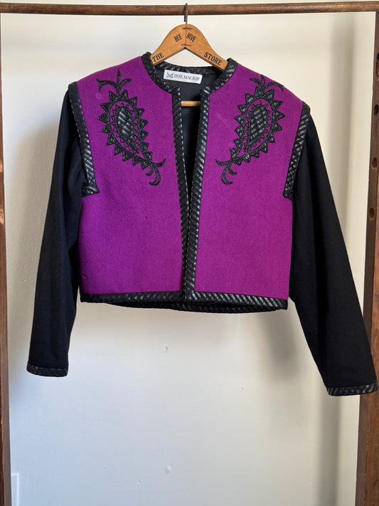 Vintage Bob Mackie Wool/Leather Jacket in Black/Purple
