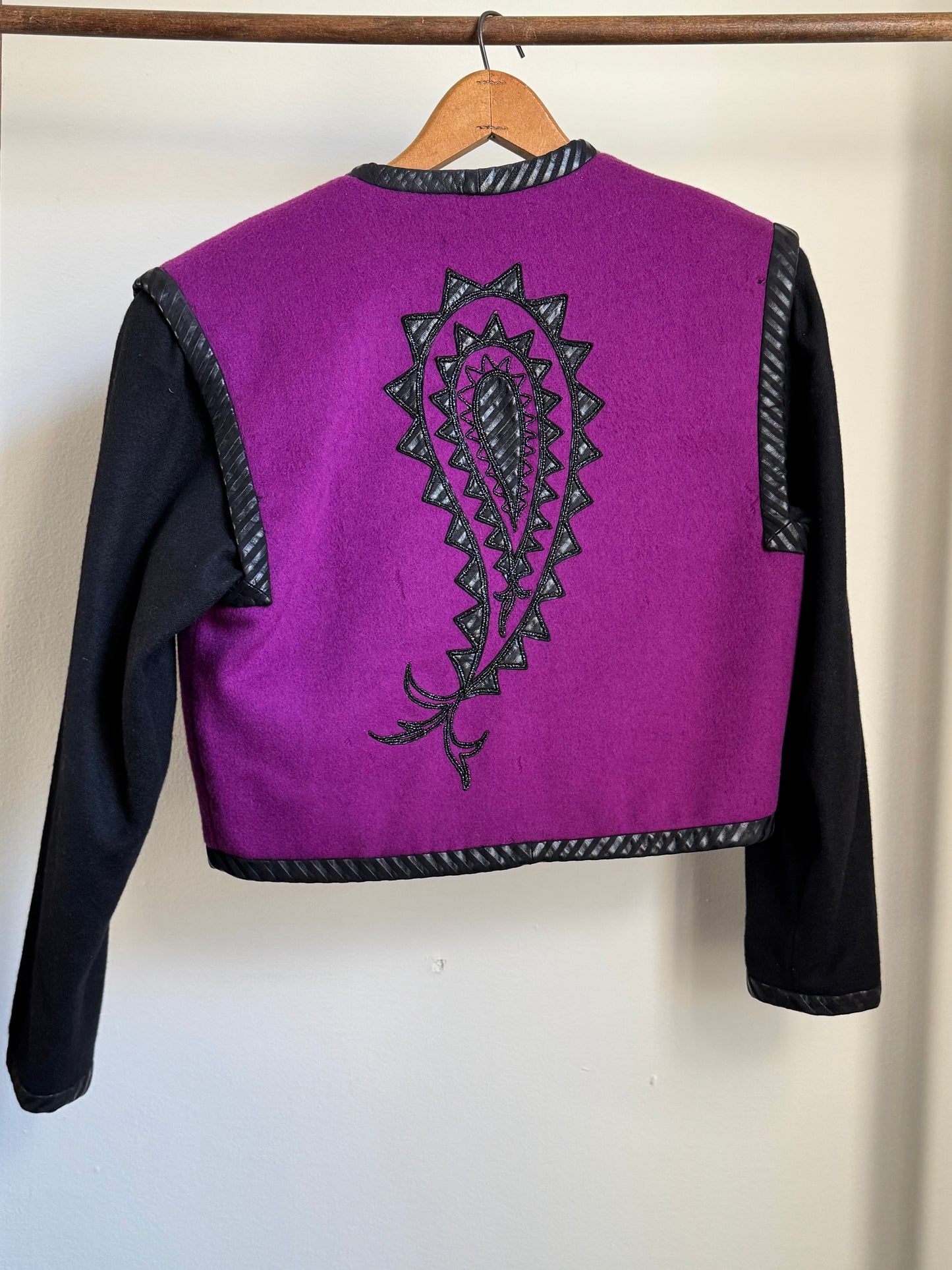 Vintage Bob Mackie Wool/Leather Jacket in Black/Purple
