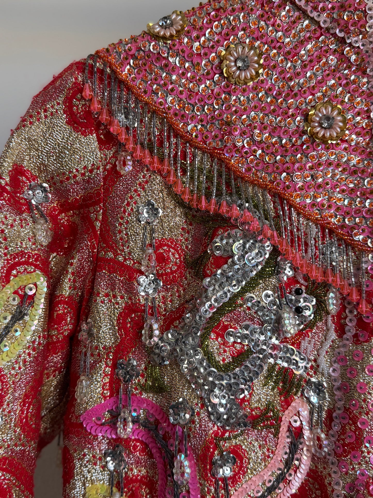 Vintage Dynasty Sequin & Beaded Jacket in Pink/Red