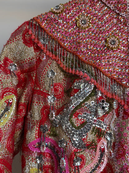 Vintage Dynasty Sequin & Beaded Jacket in Pink/Red